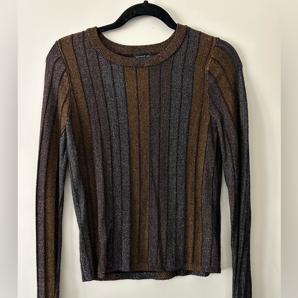 CURRENT AIR STRIPED METALLIC SWEATER